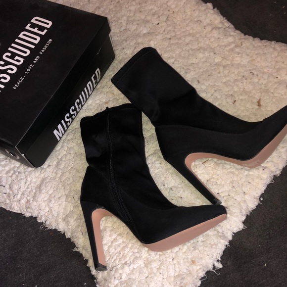black heeled ankle sock boots
